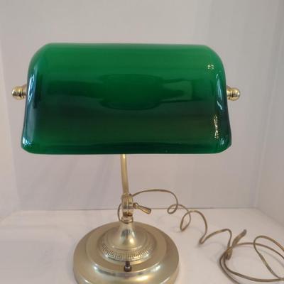 Adjustable Banker's Lamp with Glass Shade