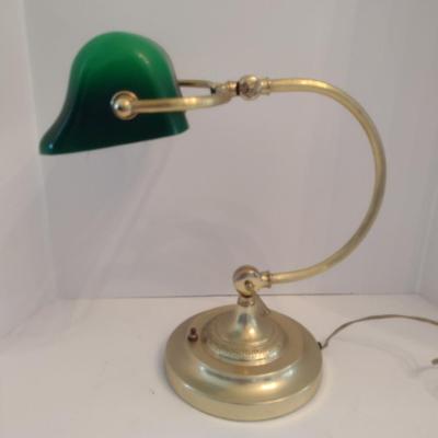 Adjustable Banker's Lamp with Glass Shade