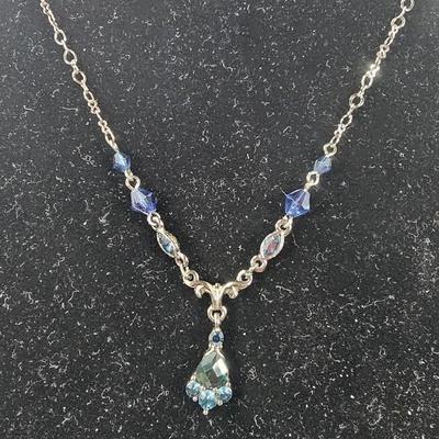 1928 Jewelry Blue Crystal Drop Necklace with Silver-Tone Chain and Faceted Accents