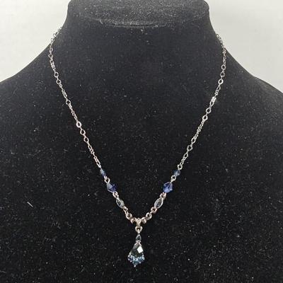 1928 Jewelry Blue Crystal Drop Necklace with Silver-Tone Chain and Faceted Accents