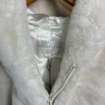 New Donna Salyers Fabulous Faux Fur Coat Cream Zip with Hood 2X
