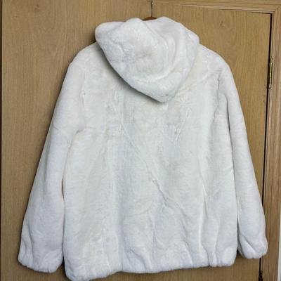 New Donna Salyers Fabulous Faux Fur Coat Cream Zip with Hood 2X