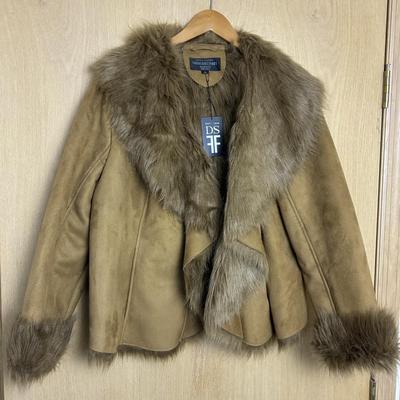 New Donna Salyers Fabulous Faux Fur Coat Camel Faux Suede 2X