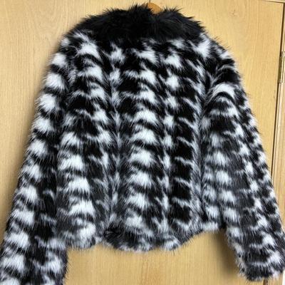 New Donna Salyers Fabulous Faux Fur Coat Short Black and White 2X