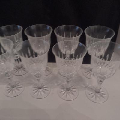 Galway Irish Crystal Water Goblets- Possibly Longford Pattern- Eight Pieces