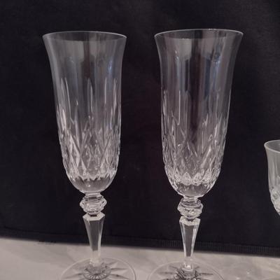 Galway Irish Crystal Champagne Flutes and Cordial Glasses- Possibly Longford Pattern- Two of Each