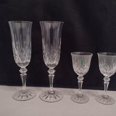 Galway Irish Crystal Champagne Flutes and Cordial Glasses- Possibly Longford Pattern- Two of Each