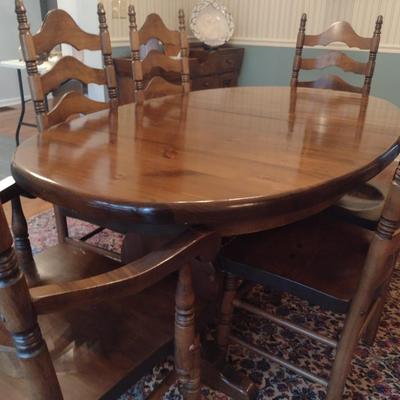 Solid Wood Dining Table with Six Ladder Back Chairs- Possibly Ethan Allen