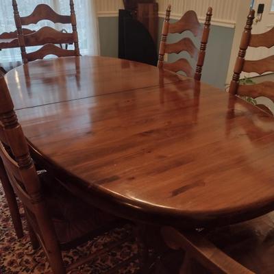 Solid Wood Dining Table with Six Ladder Back Chairs- Possibly Ethan Allen