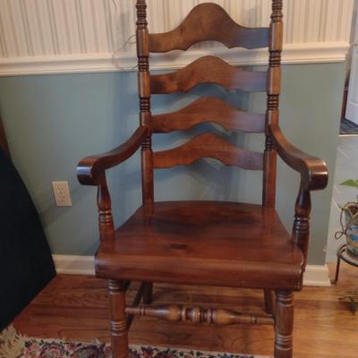 Solid Wood Dining Table with Six Ladder Back Chairs- Possibly Ethan Allen