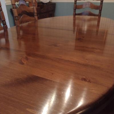 Solid Wood Dining Table with Six Ladder Back Chairs- Possibly Ethan Allen