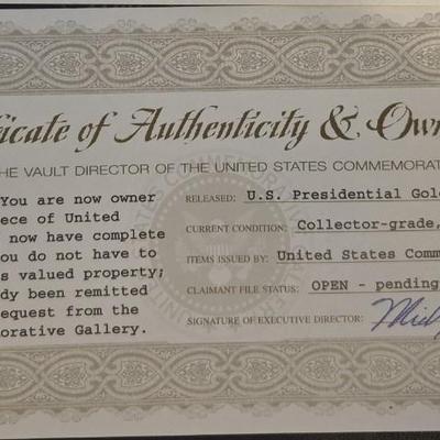 Sale Photo Thumbnail #15: This lot is for 4 uncirculated 24kt gold plated presidential coins. 2 Coins come with a certificate of authenticity, The other 2 Are sealed w/o a COA