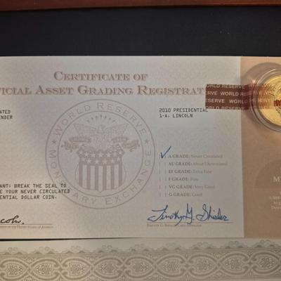 Sale Photo Thumbnail #17: This lot is for 4 uncirculated 24kt gold plated presidential coins. 2 Coins come with a certificate of authenticity, The other 2 Are sealed w/o a COA