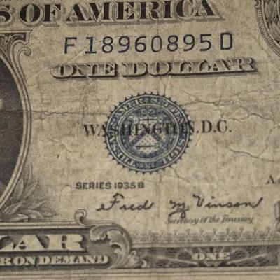 Sale Photo Thumbnail #24: 1935B $1 Silver Certificate Error no "IN GOD WE TRUST" on back. this bill is in fair condition but please make sure you look at all the photos