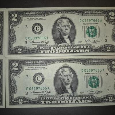 Sale Photo Thumbnail #144: (4) Consecutive Serial Number $2 Bills 1976