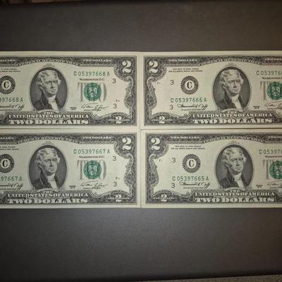 Sale Photo Thumbnail #143: (4) Consecutive Serial Number $2 Bills 1976