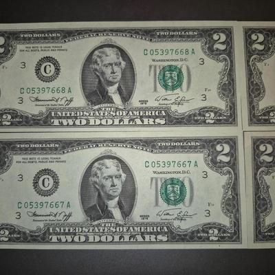 Sale Photo Thumbnail #145: (4) Consecutive Serial Number $2 Bills 1976