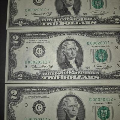 Sale Photo Thumbnail #152: (3) Consecutive 1976 Star Note $2 Bills Low Serial Number