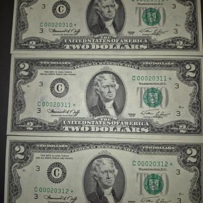 Sale Photo Thumbnail #150: (3) Consecutive 1976 Star Note $2 Bills Low Serial Number
