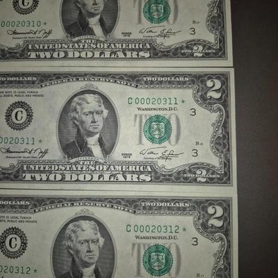 Sale Photo Thumbnail #151: (3) Consecutive 1976 Star Note $2 Bills Low Serial Number