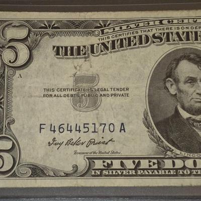 Sale Photo Thumbnail #159: 1953A $5 Silver Certificate Error   no 'IN GOD WE TRUST' on back