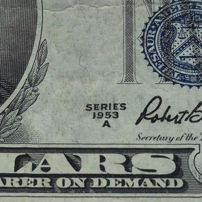 Sale Photo Thumbnail #157: 1953A $5 Silver Certificate Error   no 'IN GOD WE TRUST' on back