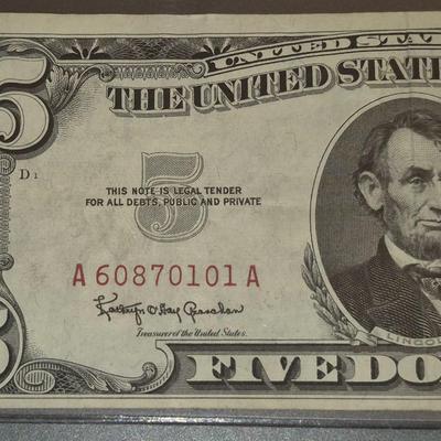 Sale Photo Thumbnail #166: 1963 RED SEAL $5 Bill