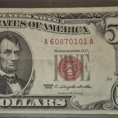Sale Photo Thumbnail #165: 1963 RED SEAL $5 Bill