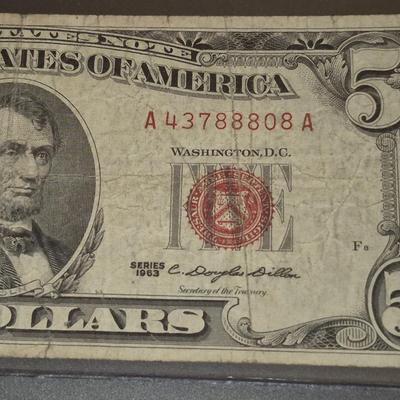 Sale Photo Thumbnail #171: 1963 RED SEAL $5 BILL