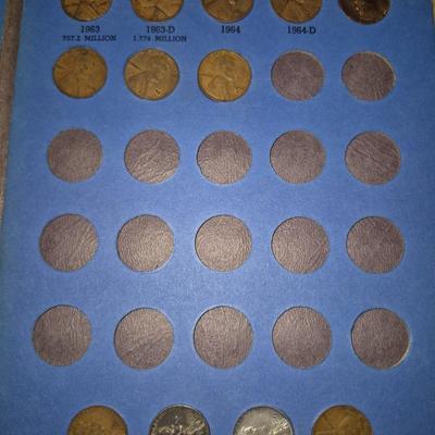 Sale Photo Thumbnail #280: Lincoln Pennies 64 total pennies including steel pennies 1943. this is an incomplete set. please look at all the photos for condition as well.