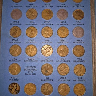 Sale Photo Thumbnail #281: Lincoln Pennies 64 total pennies including steel pennies 1943. this is an incomplete set. please look at all the photos for condition as well.