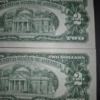 Sale Photo Thumbnail #319: (2) 1963 RED SEAL $2 Bills, These are consecutive and from the same serial number set as Lot 41.