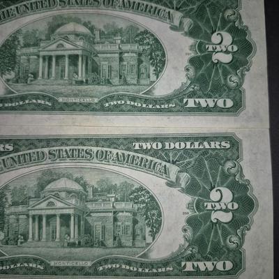Sale Photo Thumbnail #327: (2) 1953 RED SEAL $2 Bill STAR NOTE, this is also the last year that these were produced without the In God we trust Motto on back, Thes e bills are in great condition, very crisp