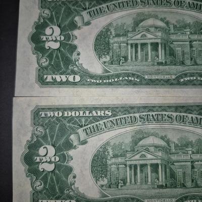 Sale Photo Thumbnail #326: (2) 1953 RED SEAL $2 Bill STAR NOTE, this is also the last year that these were produced without the In God we trust Motto on back, Thes e bills are in great condition, very crisp