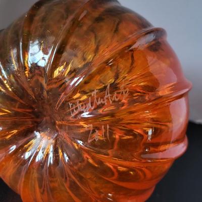 Sale Photo Thumbnail #512: Wheaton Signed 2011 Orange Glass Pumpkin