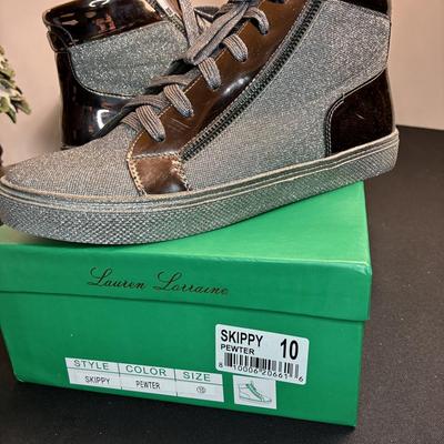 Lauren Lorraine Pewter Glitter Tennis Shoe 10