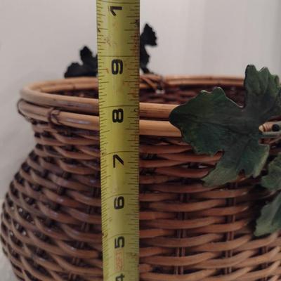 Large, Woven Basket with Metal Ivy Design Handle
