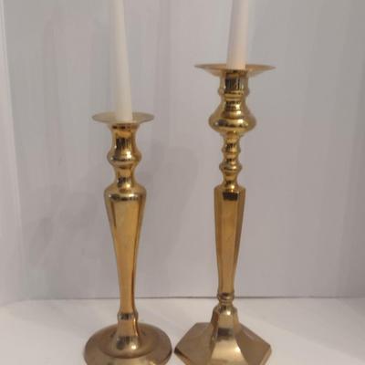 Pair of Tall, Brass Pottery Barn Candle Holders