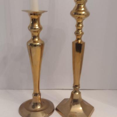 Pair of Tall, Brass Pottery Barn Candle Holders
