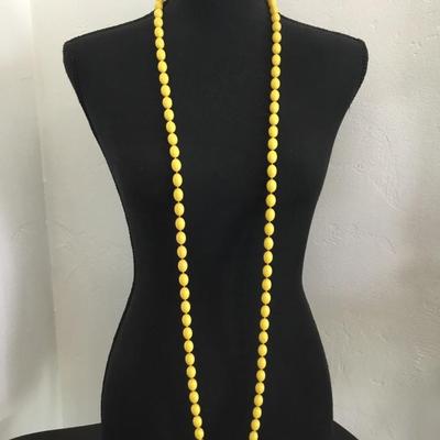 Vintage, lemon, yellow bead, necklace, flapper style necklace