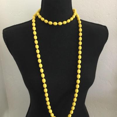 Vintage, lemon, yellow bead, necklace, flapper style necklace