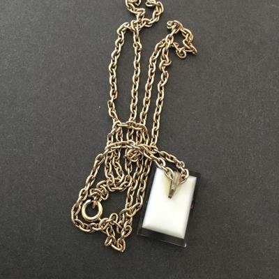 Vintage, acrylic, flower pendant, silver tone, chain necklace