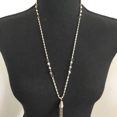 Mid century pinwheel, chain, tassel necklace