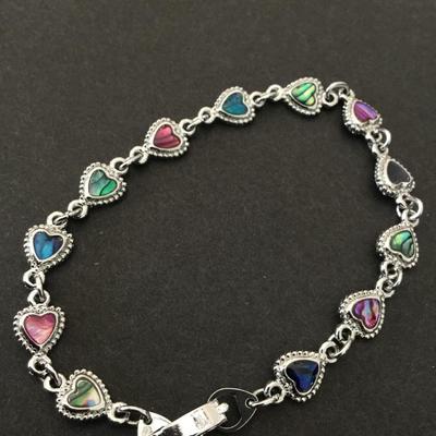 Super cute very nice silver toned multicolored Abalone Shell heart, tennis bracelet