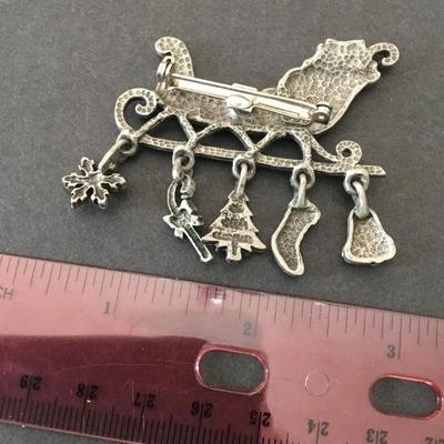 Vintage pewter Christmas sleigh, charm brooch