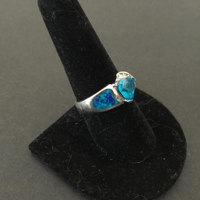 Beautiful 925 sterling silver Blue topaz pear-shaped Centerstone blue opal enamel accents