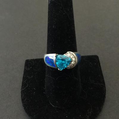 Beautiful 925 sterling silver Blue topaz pear-shaped Centerstone blue opal enamel accents