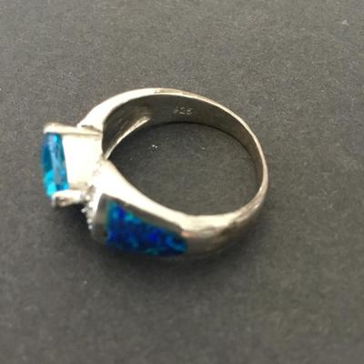 Beautiful 925 sterling silver Blue topaz pear-shaped Centerstone blue opal enamel accents