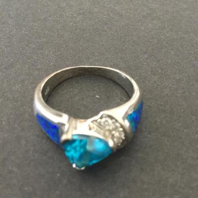 Beautiful 925 sterling silver Blue topaz pear-shaped Centerstone blue opal enamel accents