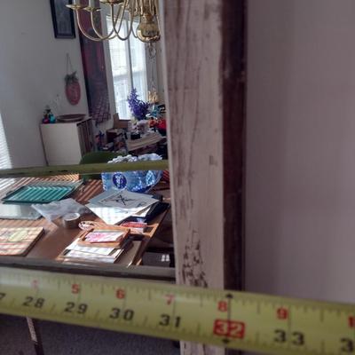 Decorative Wood Framed Window Mirror with Metal Leaf Accent